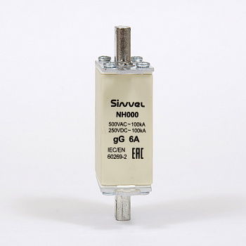 FNH000S-6 | Предохранитель 6 A, габарит 000, gG, 500 B AC/ 250 B DC, боёк, Sinvel 