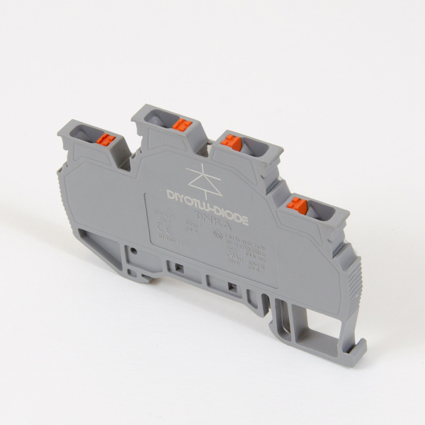 1020459A | Клеммник пруж.быстрозажимной (Push in) 2-хярусный, с диодом, 2,5 мм.кв., (серый), напра, Onka