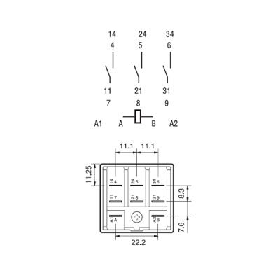623392200300 | Реле с клеммами в розетку или наконечники Faston 187 серии 62.33, управление 220В DC, контакты AgCdO, Finder