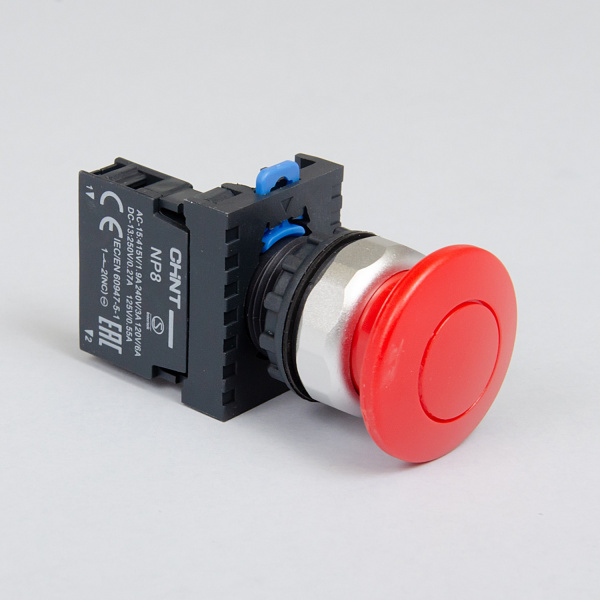 667265 | Кнопка грибок диаметр 40мм NP8-11M/14, самовозврат, красная, 1НO+1НЗ, IP65, Chint