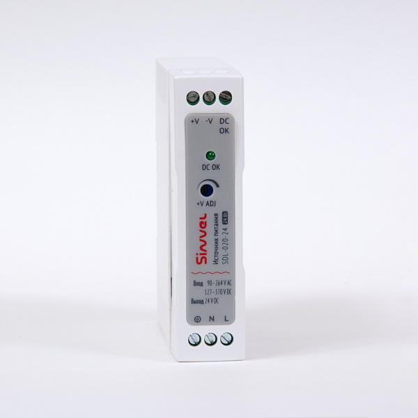 Блок питания SDL 24 Вт, питание 90-264В AC, 127-370В DC; выход 24В DC, пластиковый корпус, Sinvel, SDL-020-24