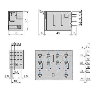 RXM4AB1FD | Универсальное реле, серия RXM, 110В DC, 6А, 4CO, Schneider Electric