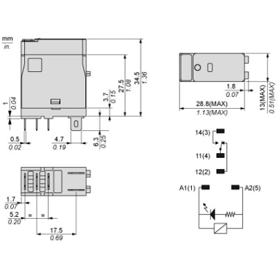 RXG13JD | Миниатюрное реле, серия RXG, 12В DC, 10А, 1CO, светодиод, Schneider Electric
