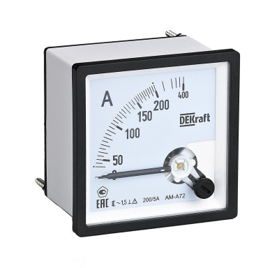 50208DEK | Амперметр аналоговый 100А AC 72х72мм КТ 1,5 трансформатор подключения, Dekraft