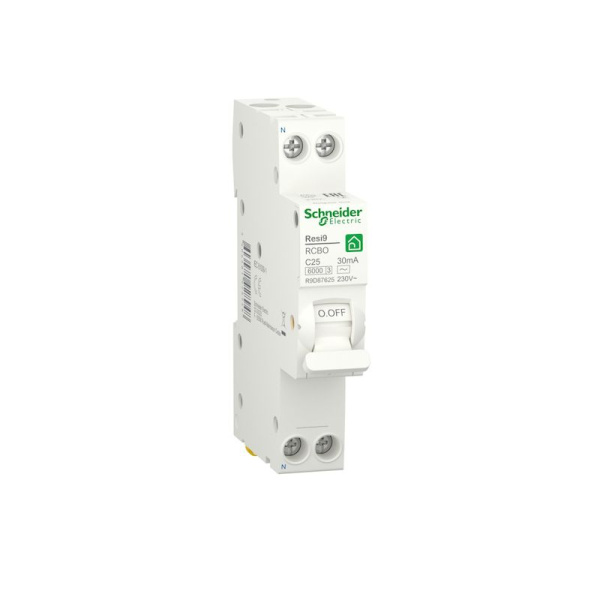  | Дифференциальный автомат Resi9 1P+N 25А, кривая С, 30мА, тип AC, 6кА, 18мм, Schneider Electric