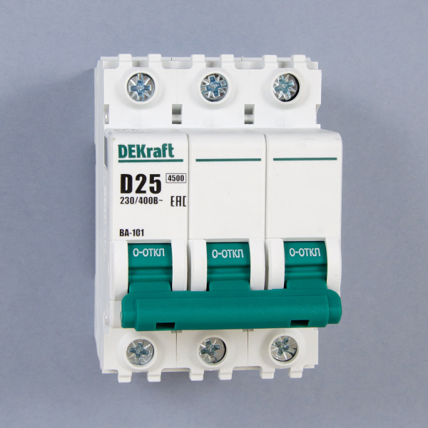 11128DEK | Автоматический выключатель ВА-101 3P 25А D 4.5кА, Dekraft