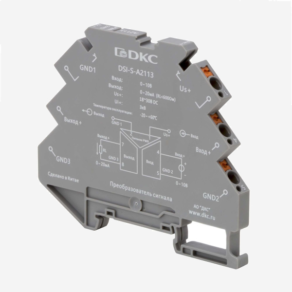 dkcDSI-S-A2113 | Преобразователь сигнала DSI-S, 6,2 мм 1 вход 0…10 В, 1 выход 0…20 мА, DKC