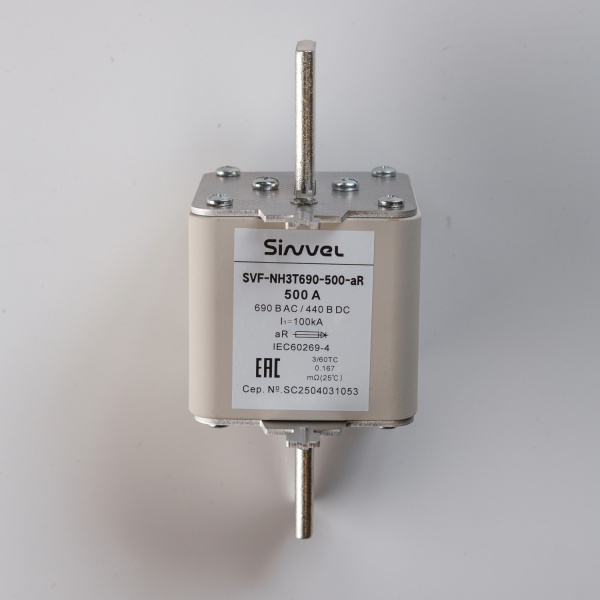 SVF-NH3T690-500-aR | Предохранитель, 500 А, 690 В AС, aR, габарит 3, ножи, Sinvel 