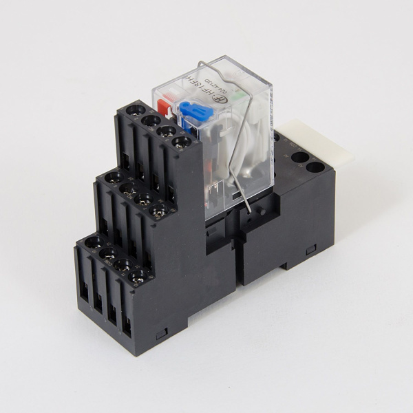 HF18-024DC-4-LED | Комплект реле: колодка винт;пластиковая клипса;маркер + реле Hongfa 4CO 6A; AgNi; катушка 24B DC,LED, ID
