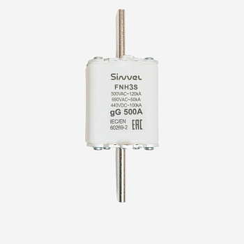 FNH3S-500 | Предохранитель 500 A, габарит 3, gG, 500 B AC/ 440 B DC, боёк, Sinvel 