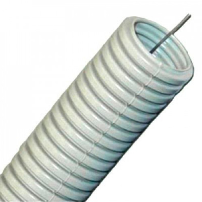 Труба ПВХ гибкая гофр. д.20мм, тяжёлая с протяжкой, 100м, цвет серый, dkc91520
