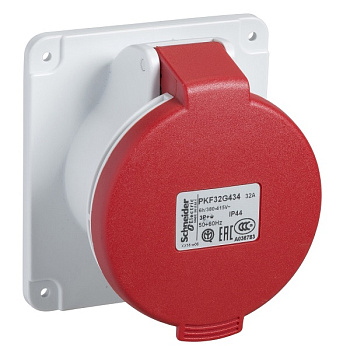 PKF16G434 | Розетка для скрытой проводки, прямая, винтовое соединение, 16А 3P+E IP44 380В, Schneider Electric