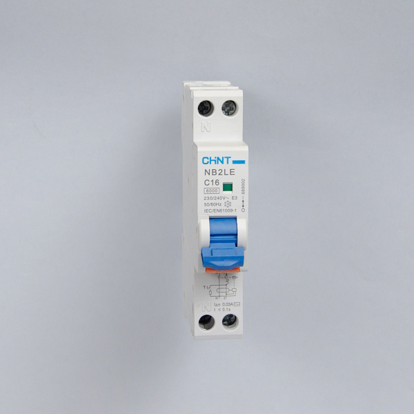 689002 | Дифференциальный автомат NB2LE 1P+N 16А 30мА 1 модификация, характеристика C, электронный тип AС, 6к, Chint