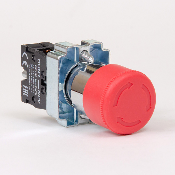 574012 | Кнопка грибок диаметр 30мм, фиксация, возврат поворотом, NP2-BS442, красная, 1НЗ, IP40, Chint