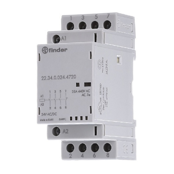 223400241720 | Контактор, 3НО+1НЗ, 25 А, 24В AC/DC, мех.индикатор + LED, AgNi, Finder