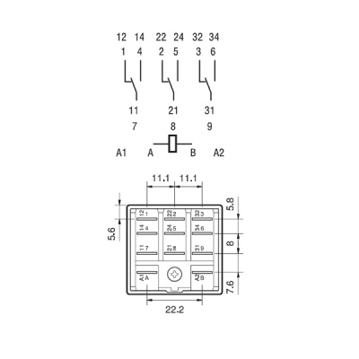 628391250009 | Реле с клеммами в наконечники Faston 250 серии 62.83, управление 125В DC, контакты AgCdO 3CO 16А, Finder