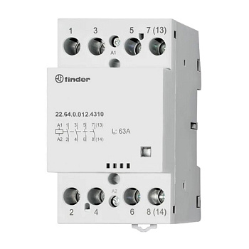 226402304310 | Контактор, 4НО, 63 А, 230В AC/DC, мех.индикатор, AgSnO2, Finder
