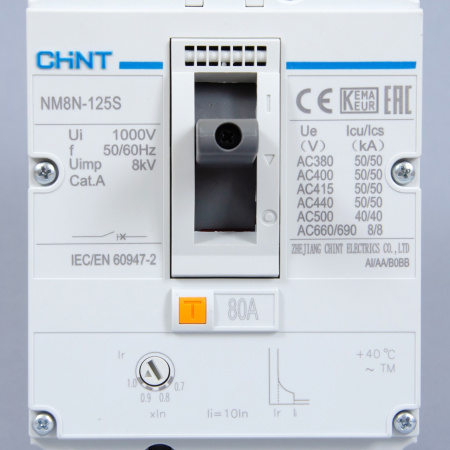 271588 | Автоматический выключатель NM8N-125S TM 3P 80А 50кА с регулируемым термомагнитным расцепителем, Chint