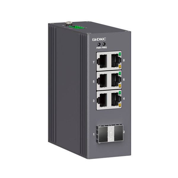 dkcN1000-2SFP6T-P2 | Промышленный неуправляемый коммутатор, 2×100Base-X, SFP слотов: 6× 10/100Base-T(X) портов RJ45,  12-, DKC