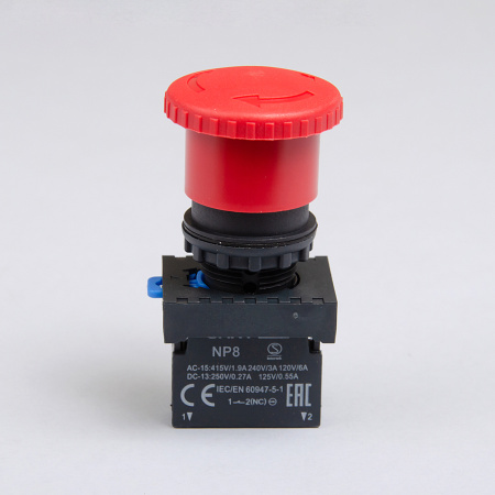 667210 | Кнопка грибок диаметр 40мм NP8-01ZS/14 фиксация возврат поворотом, красный, 1НЗ, IP65, Chint