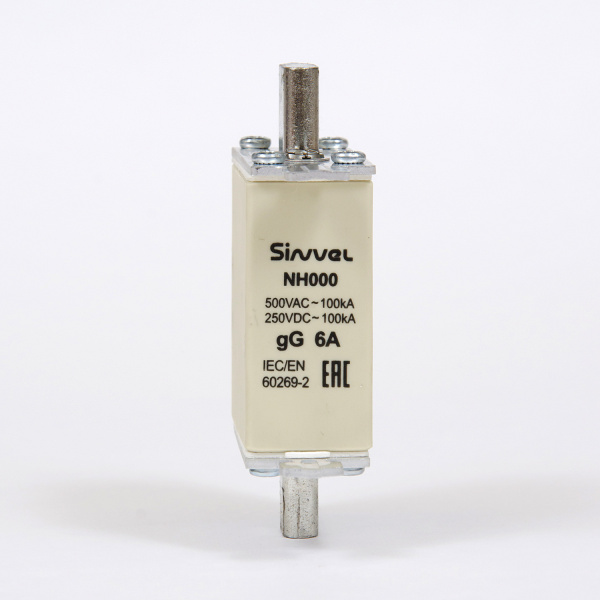 FNH000S-6 | Предохранитель 6 A, габарит 000, gG, 500 B AC/ 250 B DC, боёк, Sinvel 