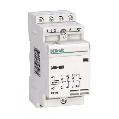 18061DEK | Модульный контактор 3НО+1НЗ 20А 230В МК-103, Dekraft