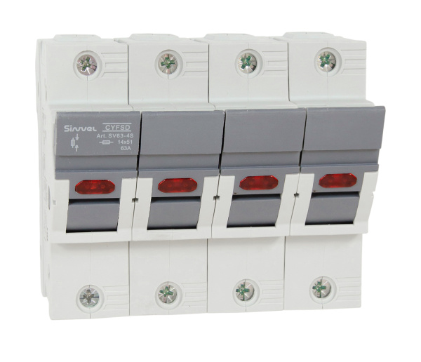 SV63-4S | Модульный ПВР, 63 А, 4Р, для 14х51мм, LED, 690 B AC/ 250 B DC, Sinvel 
