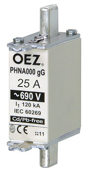 OEZ:40507 | Плавкая вставка 25А, размер NH000, хар-ка gG, 690В АС, 250В DC с комбииндикатором, OEZ 