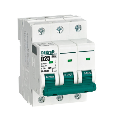 12558DEK | Автоматический выключатель ВА-103М 3P 25А D 6кА без теплозащиты, Dekraft