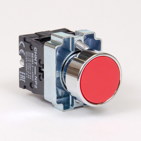 573966 | Кнопка NP2-BA45, красная, металл, 1НО+1НЗ, IP40, Chint