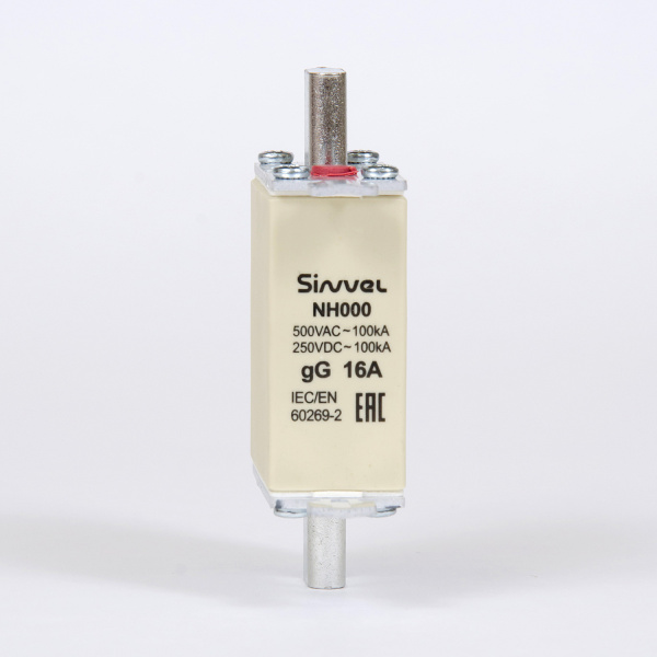 FNH000S-16 | Предохранитель 16 A, габарит 000, gG, 500 B AC/ 250 B DC, боёк, Sinvel 