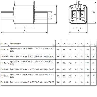 FNH1-250 | Предохранитель ножевой тип 35, 250 A, габ 1, gG, 690 B AC, Sinvel