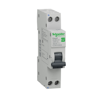 EZ9D63616 | Дифференциальный автомат Easy9, 1p+N 16А, кривая C, 10мА, тип AC, 4,5кА, Schneider Electric