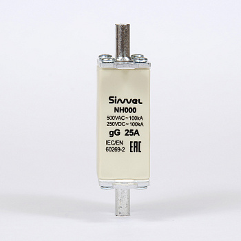 FNH000S-25 | Предохранитель 25 A, габарит 000, gG, 500 B AC/ 250 B DC, боёк, Sinvel 