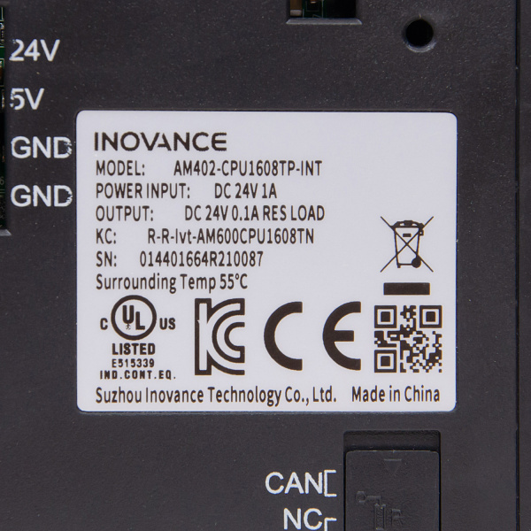 AM402-CPU1608TN | ПЛК AM402, 16 входов, 8 выходов NPN, 8 сервоосей, 8 локальных модулей расширения, Inovance