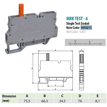 1010213 | MRK TEST6; Клеммник измерительный с 1-м тест. разъемом, 6мм кв., (серый) (1281), Onka