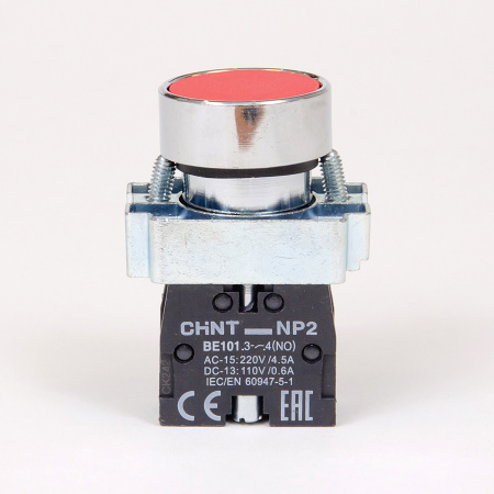 573958 | Кнопка NP2-BA41, красная, металл, 1НО, IP40, Chint