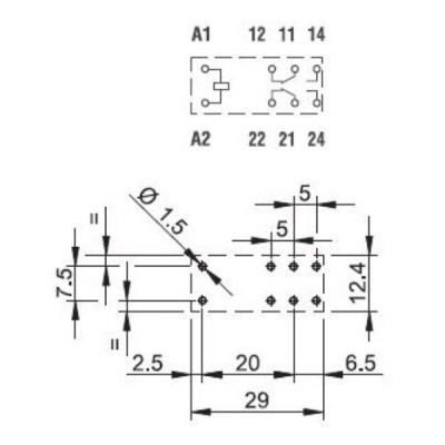 405290240000 | Миниатюрное реле, серия 40, 24В DC, 8А, 2CO, Finder