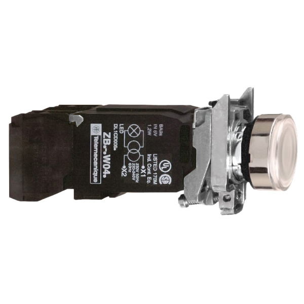 XB4BW3135 | Кнопка с подсветкой 110В AC с возвратом, белая, 1НО+1НЗ, через трансформатор 6В, 1,2ВА, Schneider Electric
