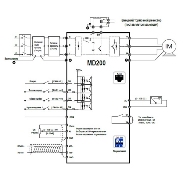 MD200T0.4B | Преобразователь частоты, серия MD200, 0,4 кВт, 1,8 А, перегрузка 150%, 380B, Inovance