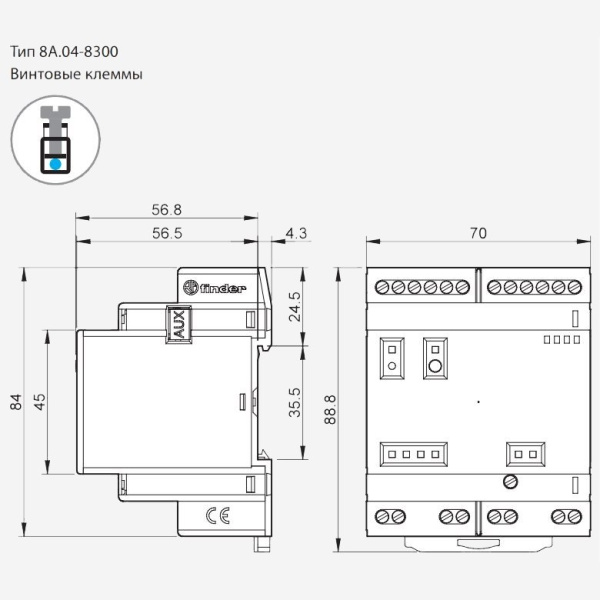 8A0490248300 | Программируемое Логическое Реле; версия Lite (RJ45, USB); 8 цифровых/аналоговых входов, 4 выхода; пи, Finder