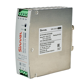 SDN-120-24 | Блок питания SDN 120 Вт, питание 90-264В AC, 127-370В DC; выход 24В DC, металлический корпус, Sinvel
