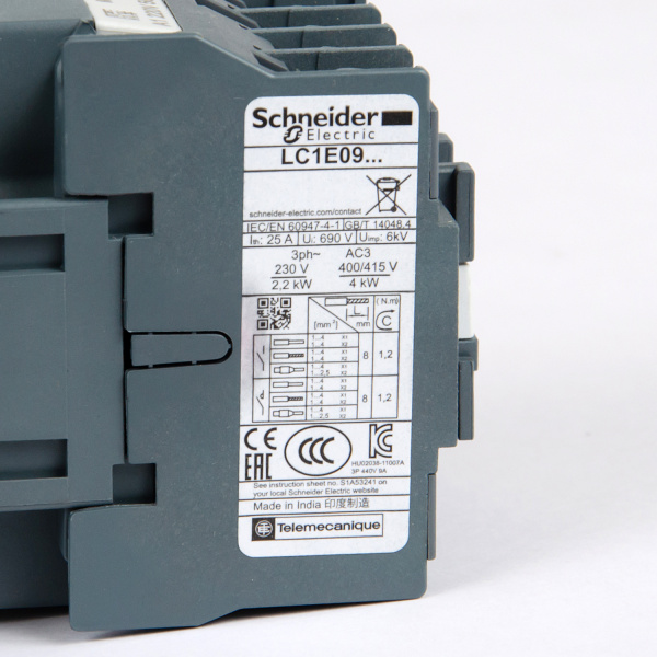 LC1E0901M5 | Контактор, серия EasyPact TVS, 3P, 9А, 1НЗ, управление 220В AC, Schneider Electric