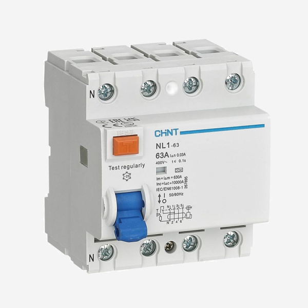 216714 | УЗО NL1-63 4P 25А 30мА 10кА тип AC AX , Chint
