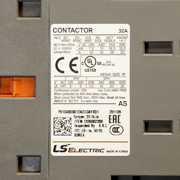 1336002300 | Контактор, серия MC, 3P, 32 А, управление 220В AC, LSis