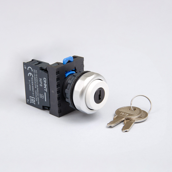 578130 | Переключатель ключом NP8-10Y/21, 2 положения фиксация, 1НО, IP65, Chint