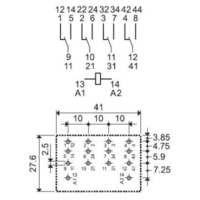 564480120000 | Силовое реле, серия 56, 12В AC, 12А, 4CO, Finder