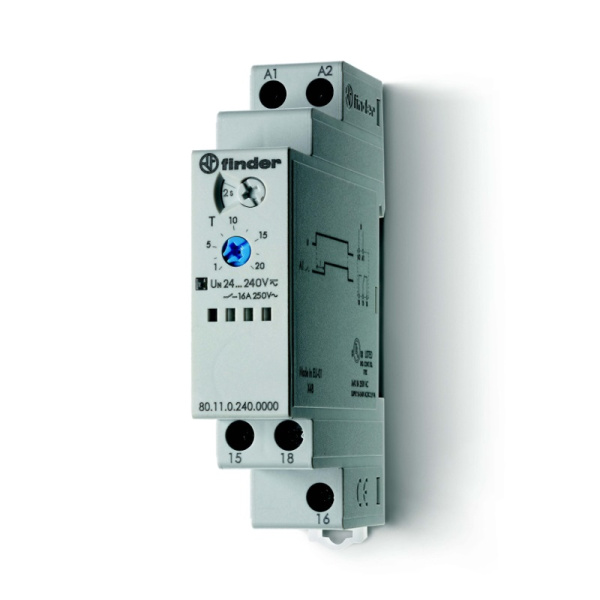802102400000 | Модульный таймер 1-функциональный (DI); питание 24…240В АС/DC; 1CO 16A; ширина 17.5мм; регулировка в, Finder