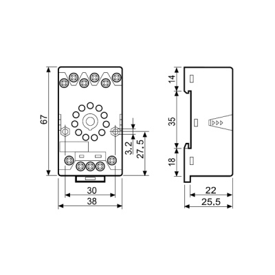 9021SMA | Розетка 3P, с металлической клипсой и винтовыми клеммами, для реле 60.13, Finder