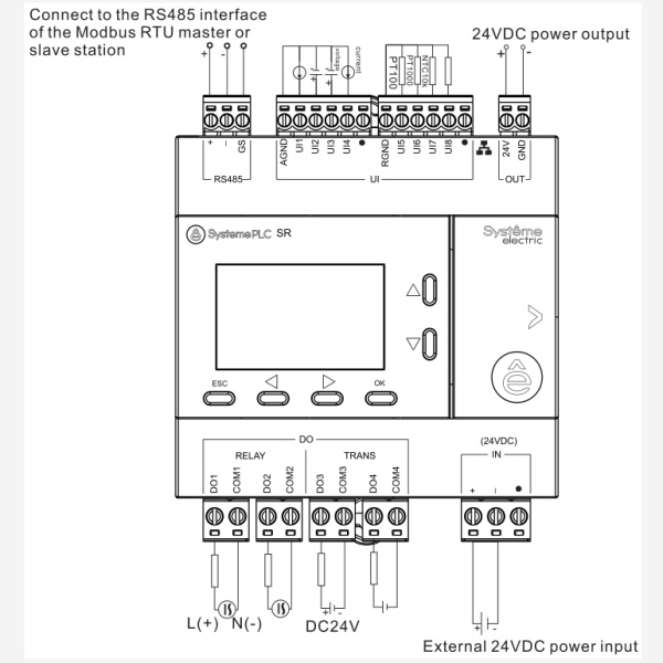 ZR2PA11BD | Интеллектуальное реле SR2, 24 VDC, дисплей, 8 UI (AI, DI), 4 DO (реле), 1xRS485, 1xRJ45, Systeme Electric